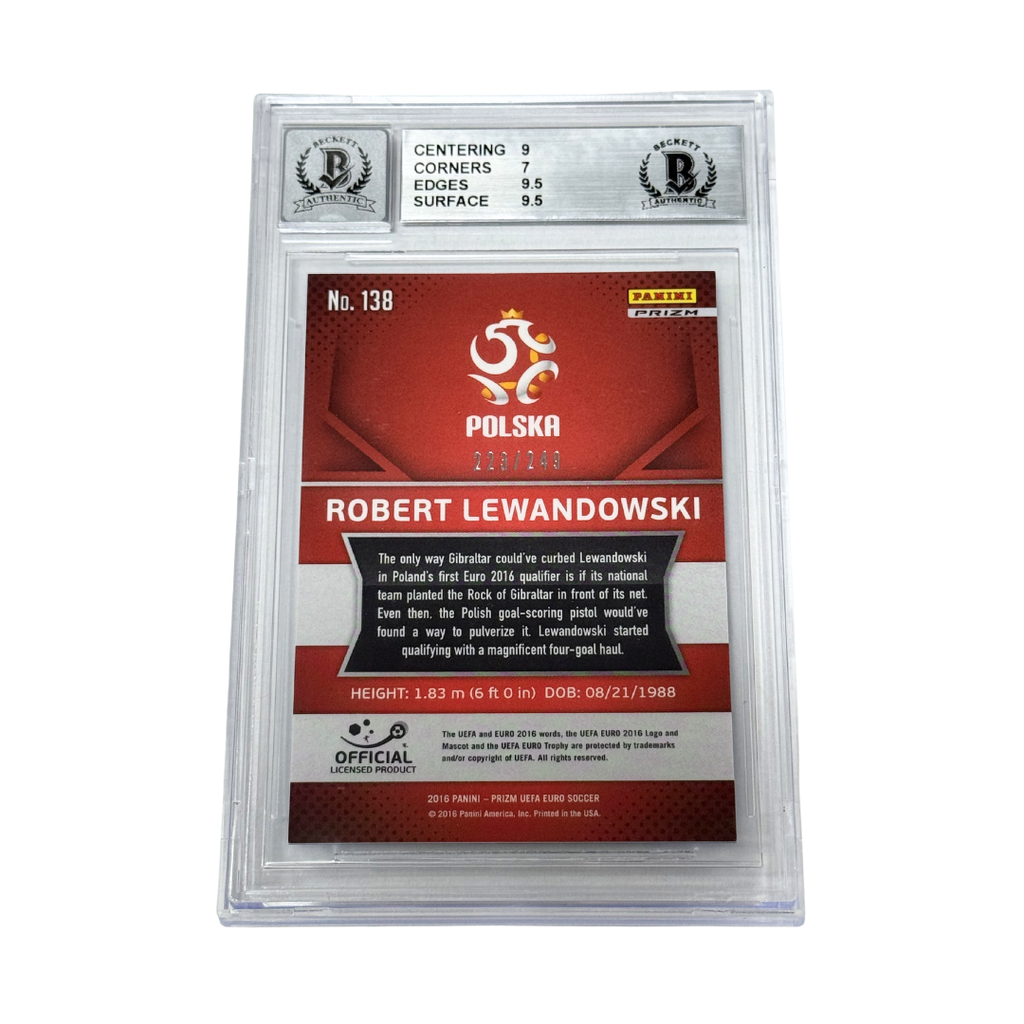 Robert Lewandowski Signed 2016 Panini Prizm UEFA Euro Blue /249 - BGS 7.5
