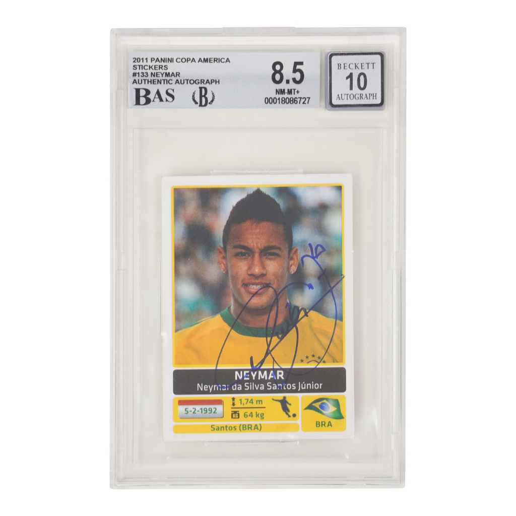 Neymar Jr Signed 2011 Panini Copa America Stickers #133 - BGS 8.5 AUTO 10