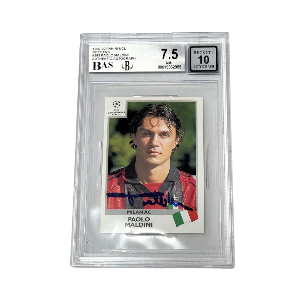 Paolo Maldini Signed 1999-00 Panini UCL Stickers #293 – BGS 7.5 Autograph 10