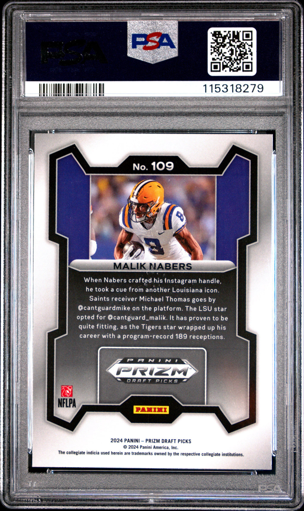 Graded 2024 Panini Prizm Draft Picks Malik Nabers #109 Rookie RC Football Card PSA 10 Gem Mint