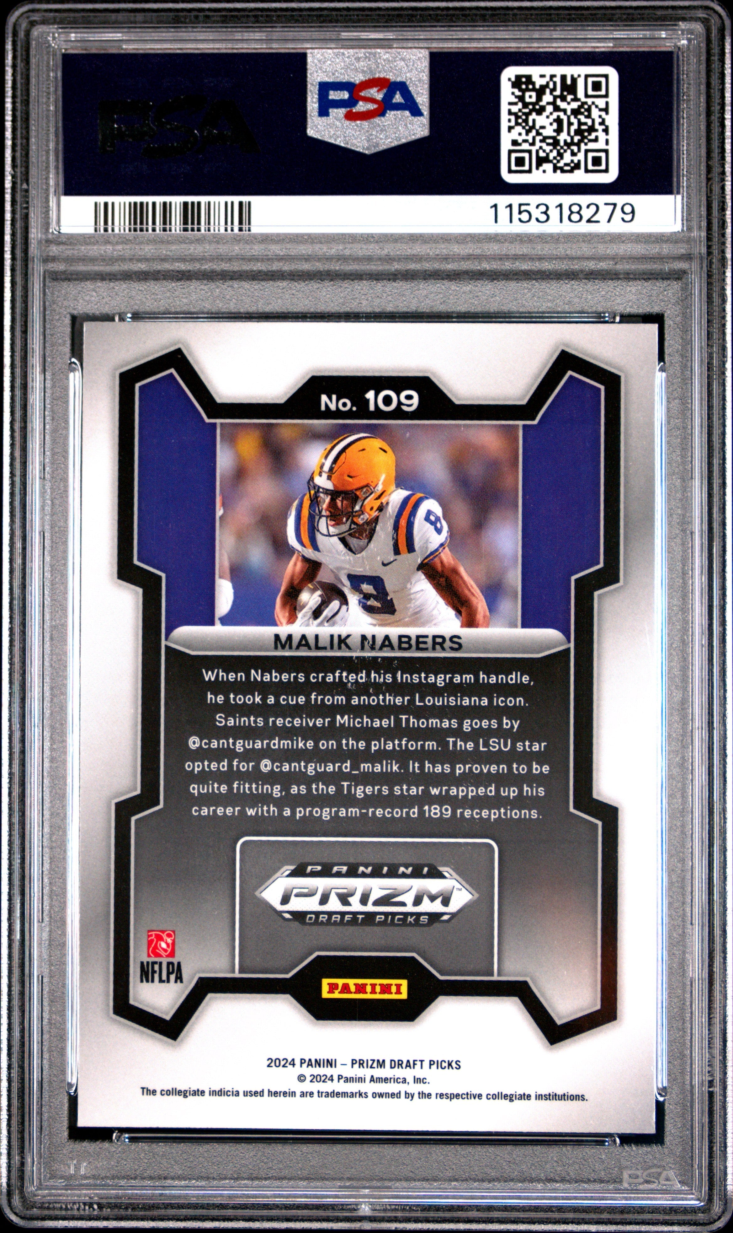 Graded 2024 Panini Prizm Draft Picks Malik Nabers #109 Rookie RC Football Card PSA 10 Gem Mint