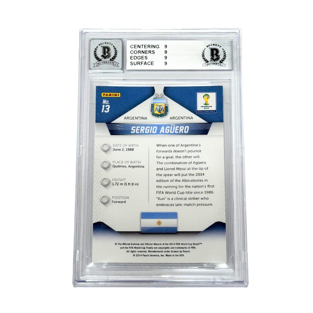 Sergio Aguero Signed 2014 Panini Prizm World Cup #13 – BGS 9 AUTO 10