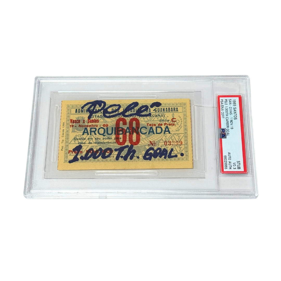 Pele Signed & Inscribed 1000th Goal Ticket - PSA 3