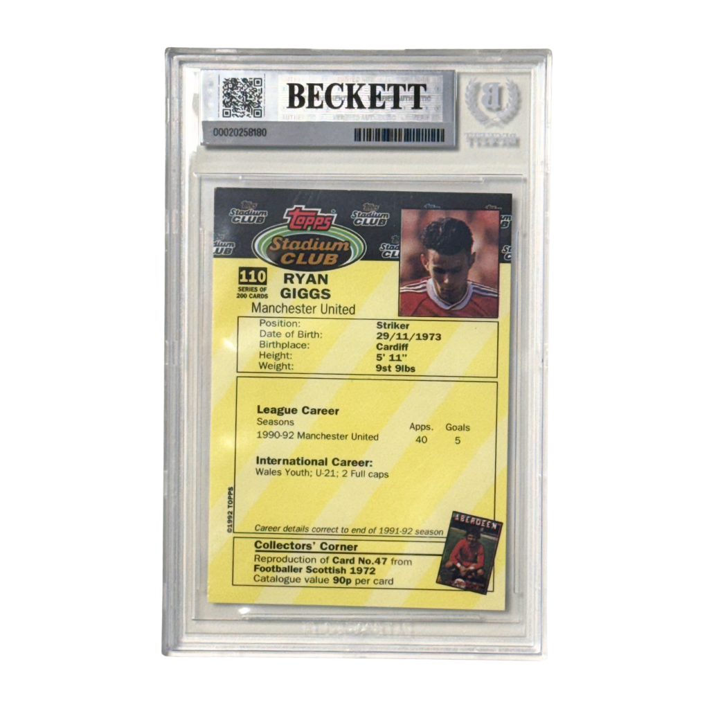 Ryan Giggs Signed 1992-93 Topps Stadium Club England Rookie - BGS 7.5 AUTO 10
