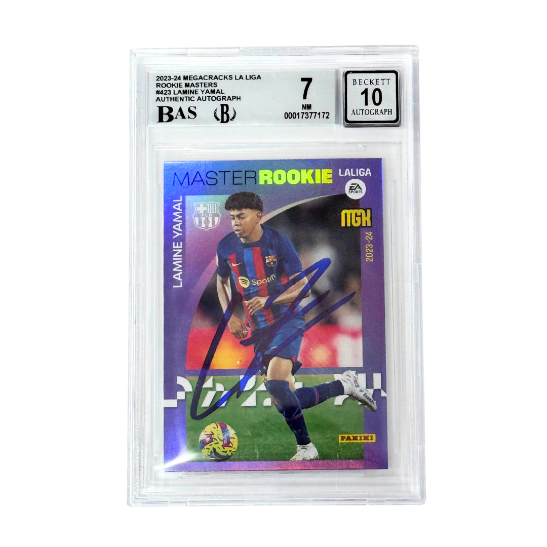 Lamine Yamal Signed 2023 Panini Megacracks Master Rookie Card - BGS 7 AUTO 10