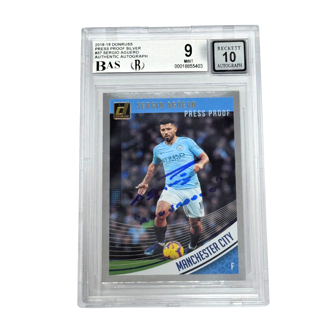 Sergio Aguero Signed & Inscribed "Aguerooo" 2018 Panini Donruss – BGS 9 AUTO 10