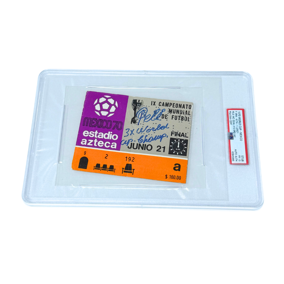 Pele Signed & Inscribed 1970 World Cup Final Ticket - PSA 1.5