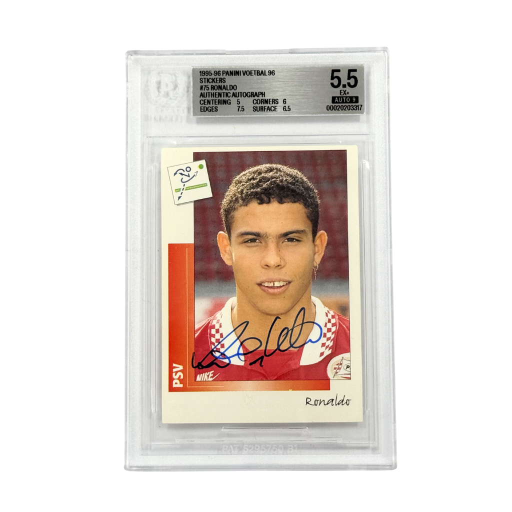 Ronaldo Nazario Signed 1995-96 Panini Voetbal 96 Stickers #75 - BGS 5.5 AUTO 9