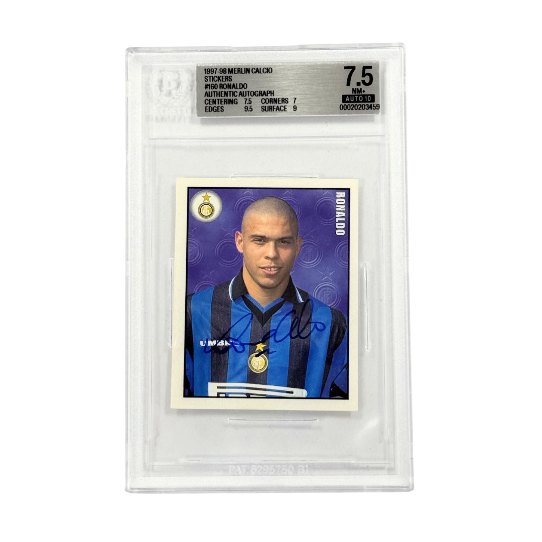 Ronaldo Nazario Signed 1997-98 Merlin Calcio Stickers #160 - BGS 7.5 AUTO 10