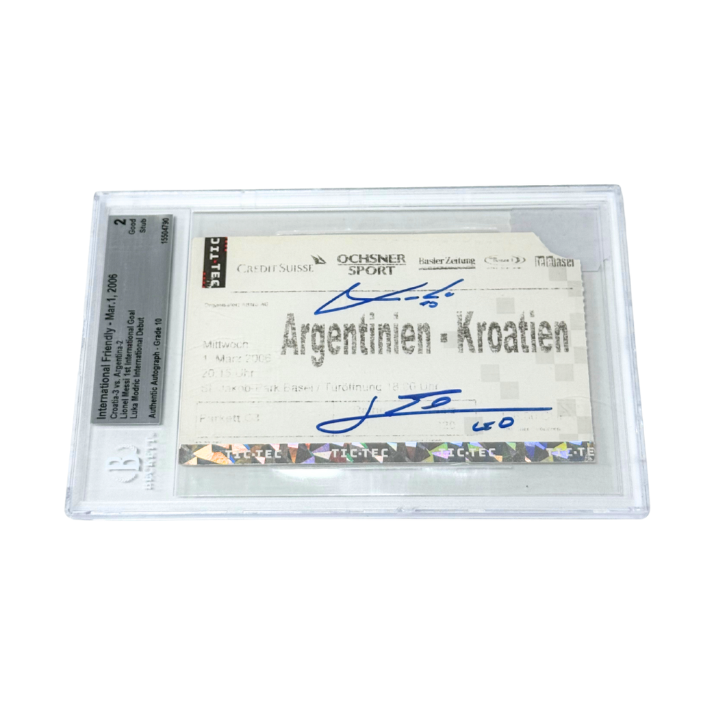 Messi & Modric Signed Messi First Goal / Modric Debut Ticket - BGS 2