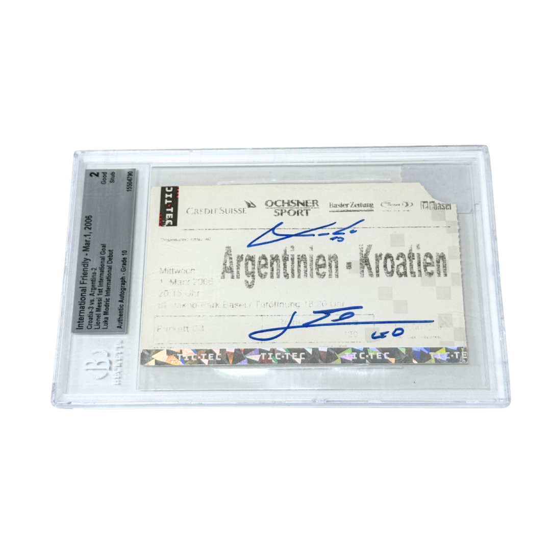 Messi & Modric Signed Messi First Goal / Modric Debut Ticket - BGS 2