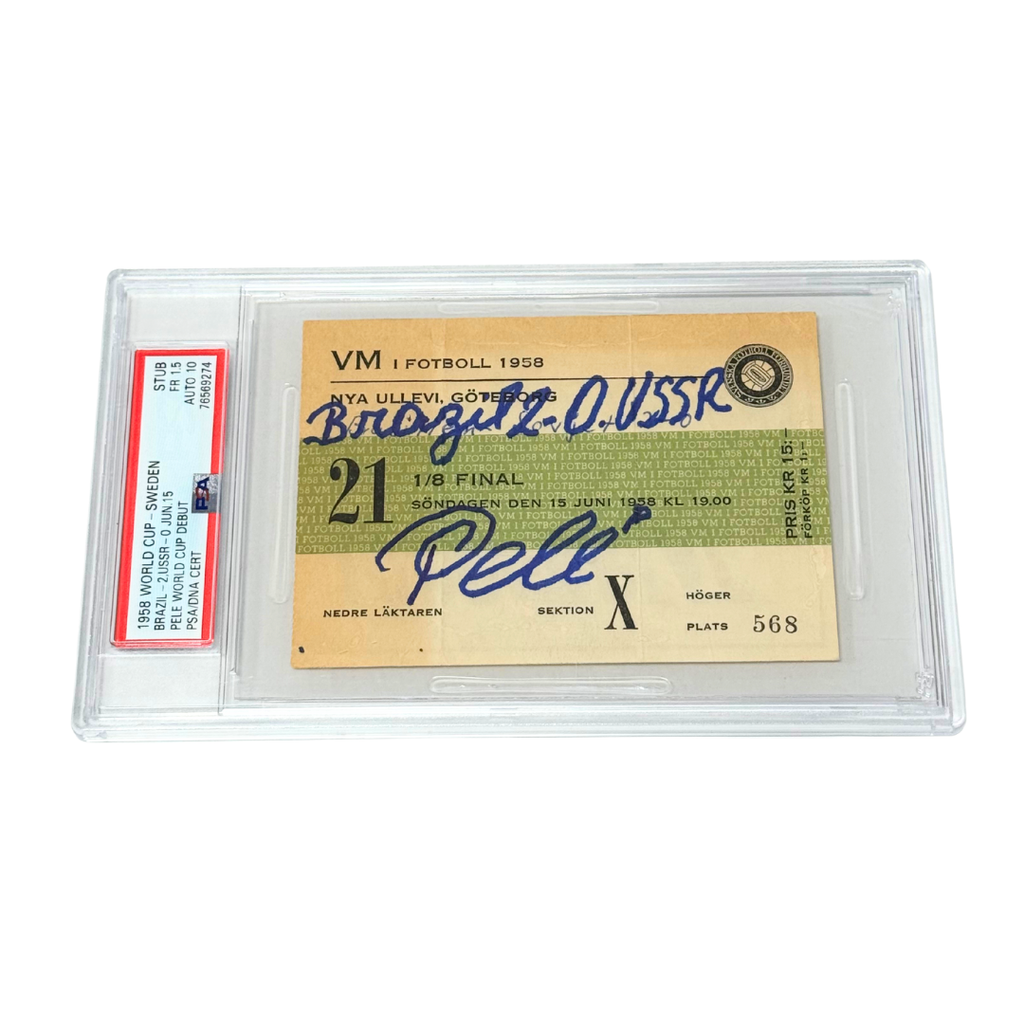 Pele Signed & Inscribed 1958 World Cup Debut Ticket - PSA 1.5