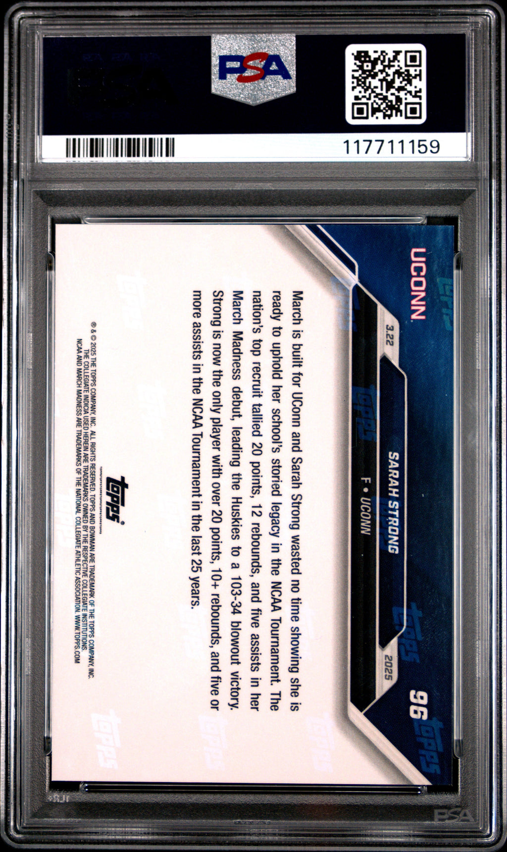 Graded 2024 Topps Bowman U Now Sarah Strong #96 Rookie RC Basketball Card PSA 10 Gem Mint