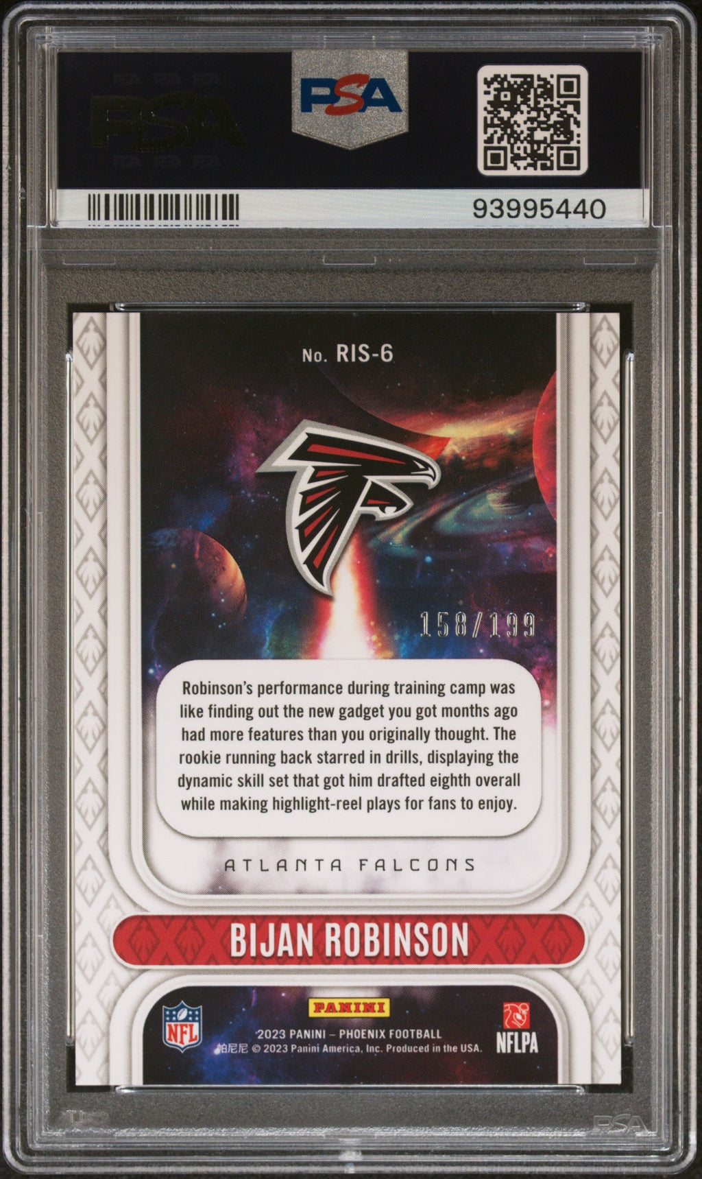 Graded 2023 Panini Phoenix Bijan Robinson #RIS6 Rookie Rising Red /199 Rookie RC Football Card PSA 10 Gem Mint