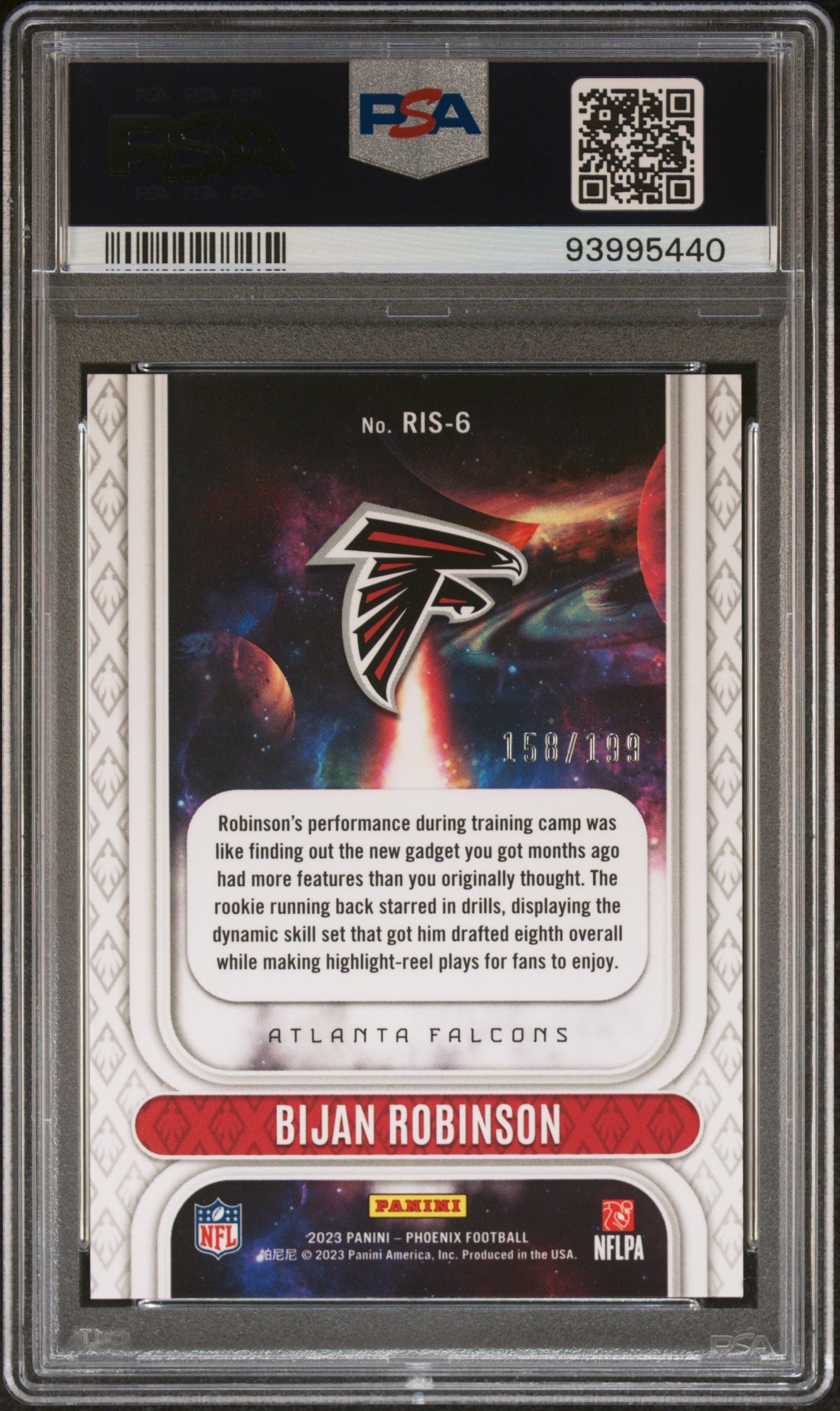 Graded 2023 Panini Phoenix Bijan Robinson #RIS6 Rookie Rising Red /199 Rookie RC Football Card PSA 10 Gem Mint