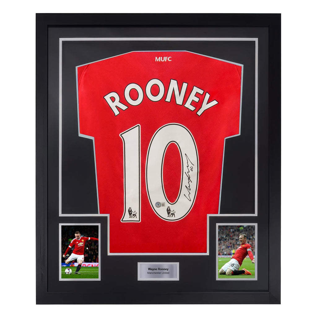 Framed Wayne Rooney Signed Manchester United Home Soccer Jersey #10 with Beckett COA
