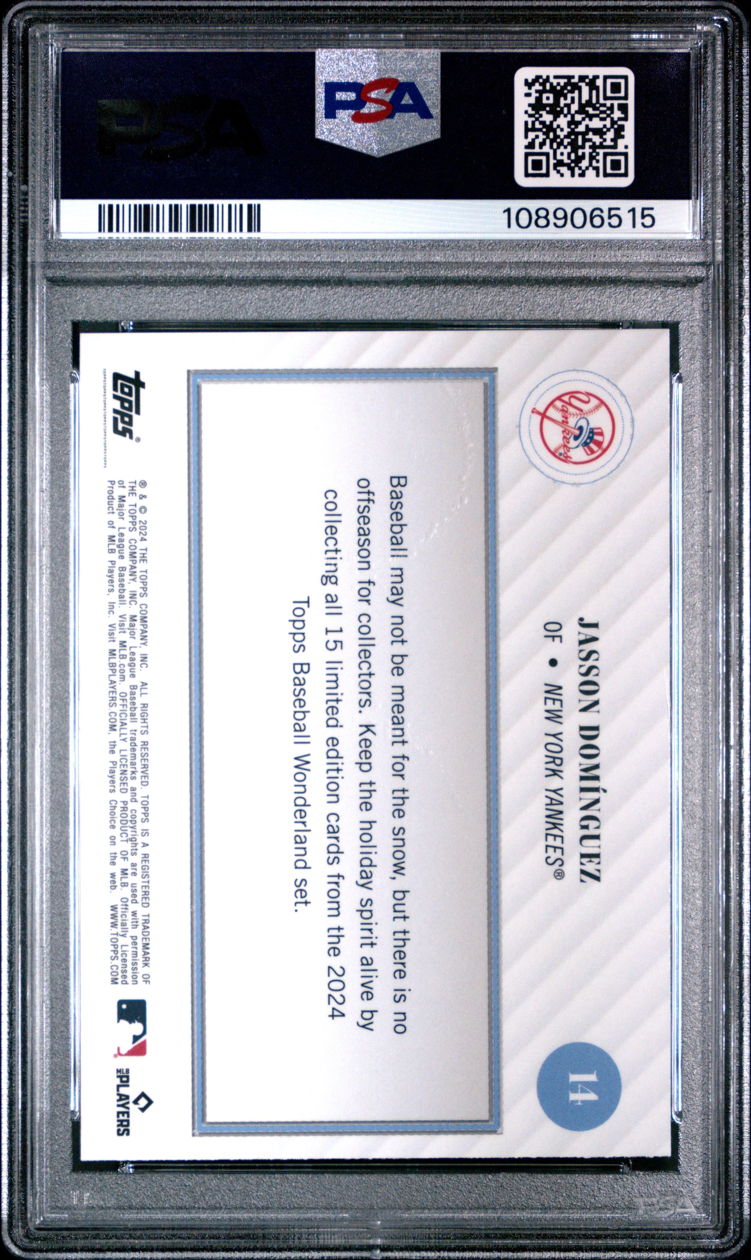 Graded 2024 Topps Wonderland Jasson Dominguez #14 Rookie RC Baseball Card PSA 8 Near Mint