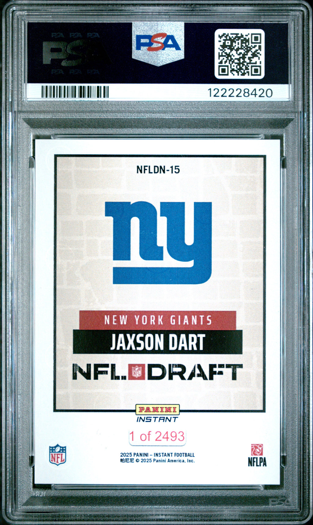 Graded 2025 Panini Instant Jaxson Dart #NFLDN15 NFL Draft Night Rookie RC Football Card PSA 10 Gem Mint