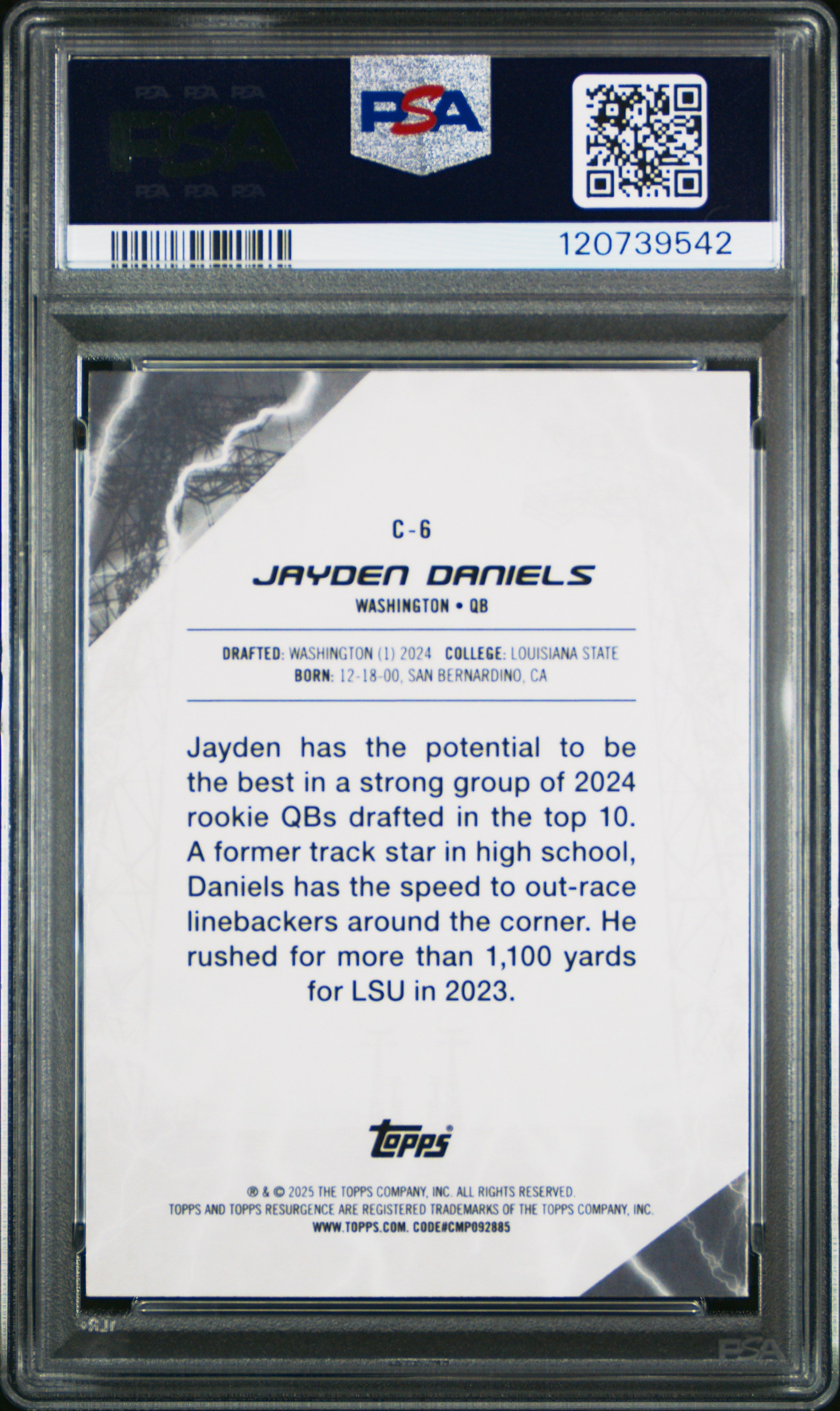 Graded 2024 Topps Resurgence Jayden Daniels #C6 Conductors Rookie RC Football Card PSA 10 Gem Mint