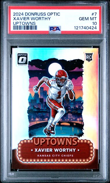 Graded 2024 Panini Donruss Optic Xavier Worthy #7 Uptowns Rookie RC Football Card PSA 10 Gem Mint