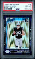 Graded 2024 Panini Donruss Optic Brock Bowers #215 Purple Shock Rookie RC Football Card PSA 10 Gem Mint