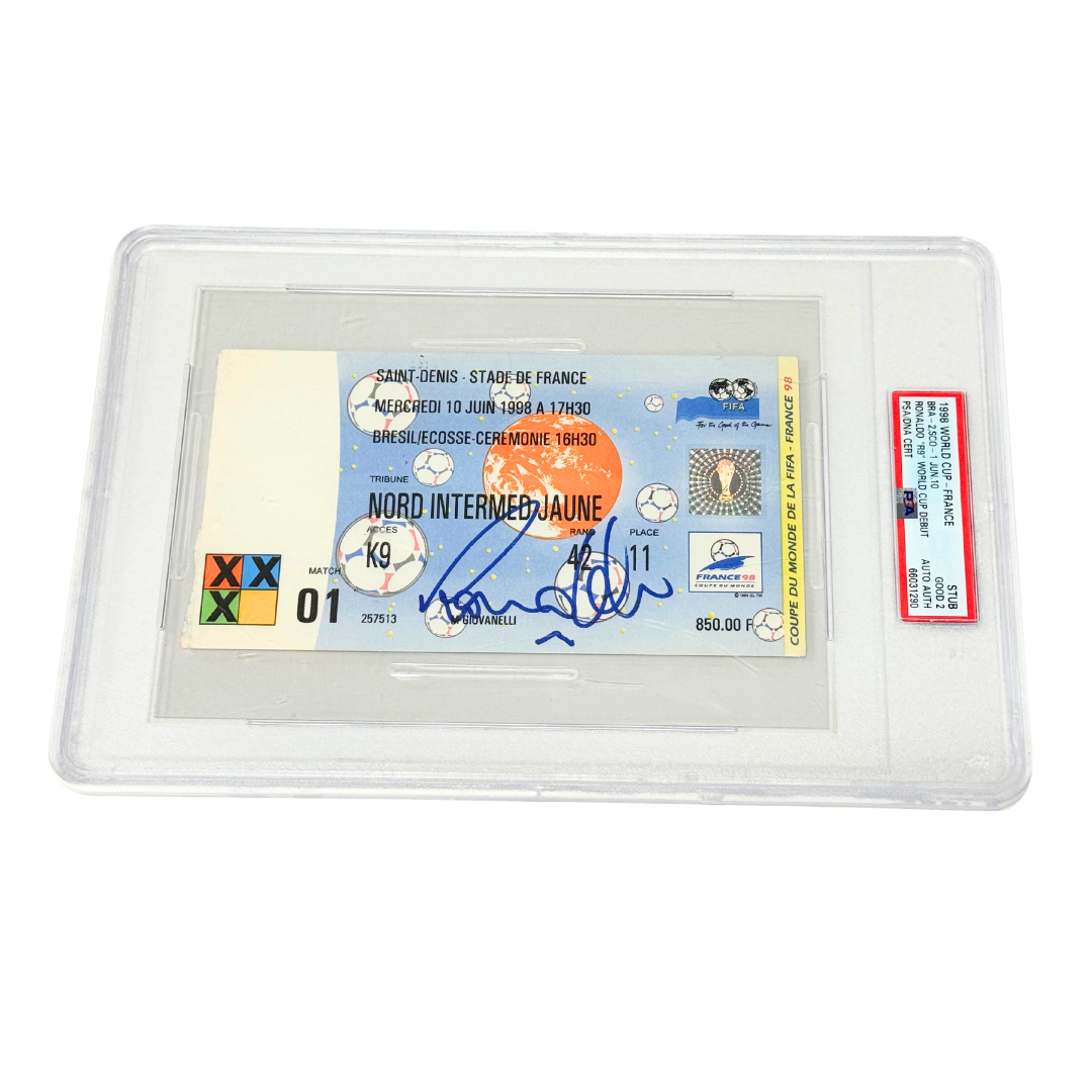 Ronaldo Nazario Signed 1998 World Cup R9 Debut Ticket - PSA 2