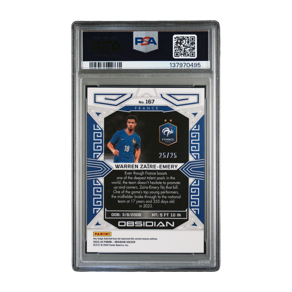 Warren Zaire-Emery Signed 2023-24 Panini Obsidian Purple Flood /25 - PSA 9