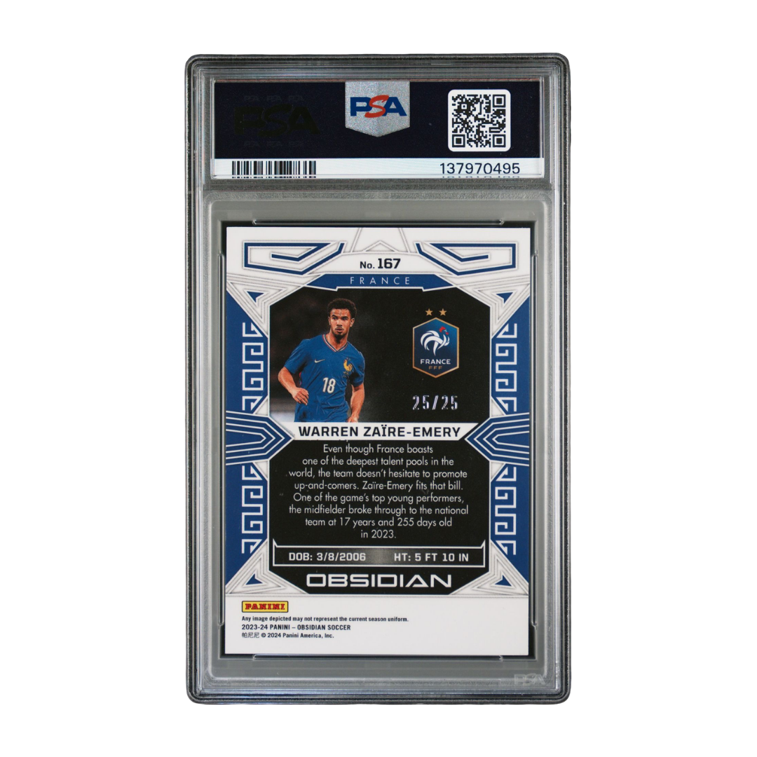 Warren Zaire-Emery Signed 2023-24 Panini Obsidian Purple Flood /25 - PSA 9