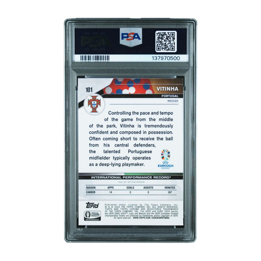 Vitinha Signed 2024 Topps Chrome UEFA Euro Blue Lava /75 Future Stars – PSA 10