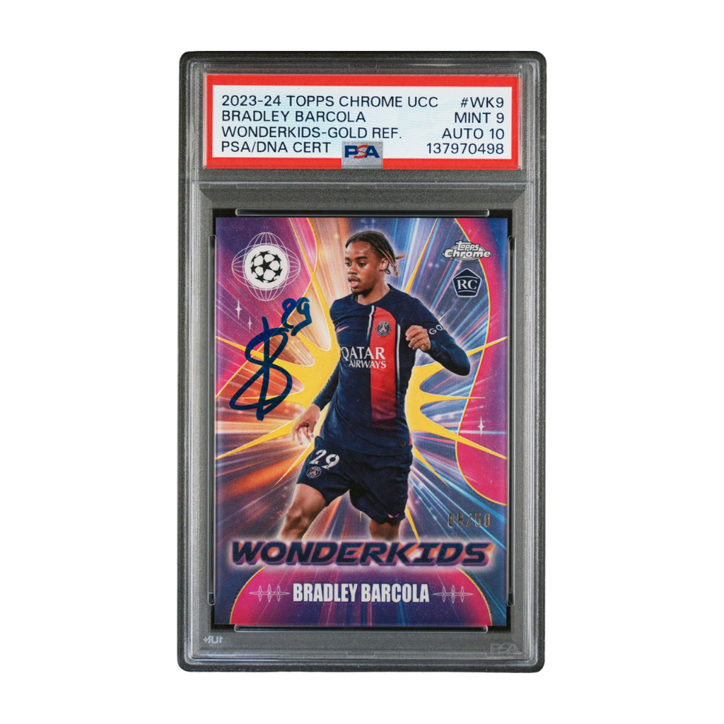 Bradley Barcola Signed 2023 Topps Chrome UCC Wonderkids Rookie Gold /50 – PSA 9