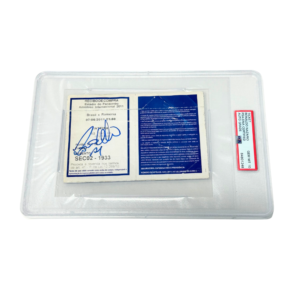 Ronaldo Nazario Signed Ticket - PSA Auto 10