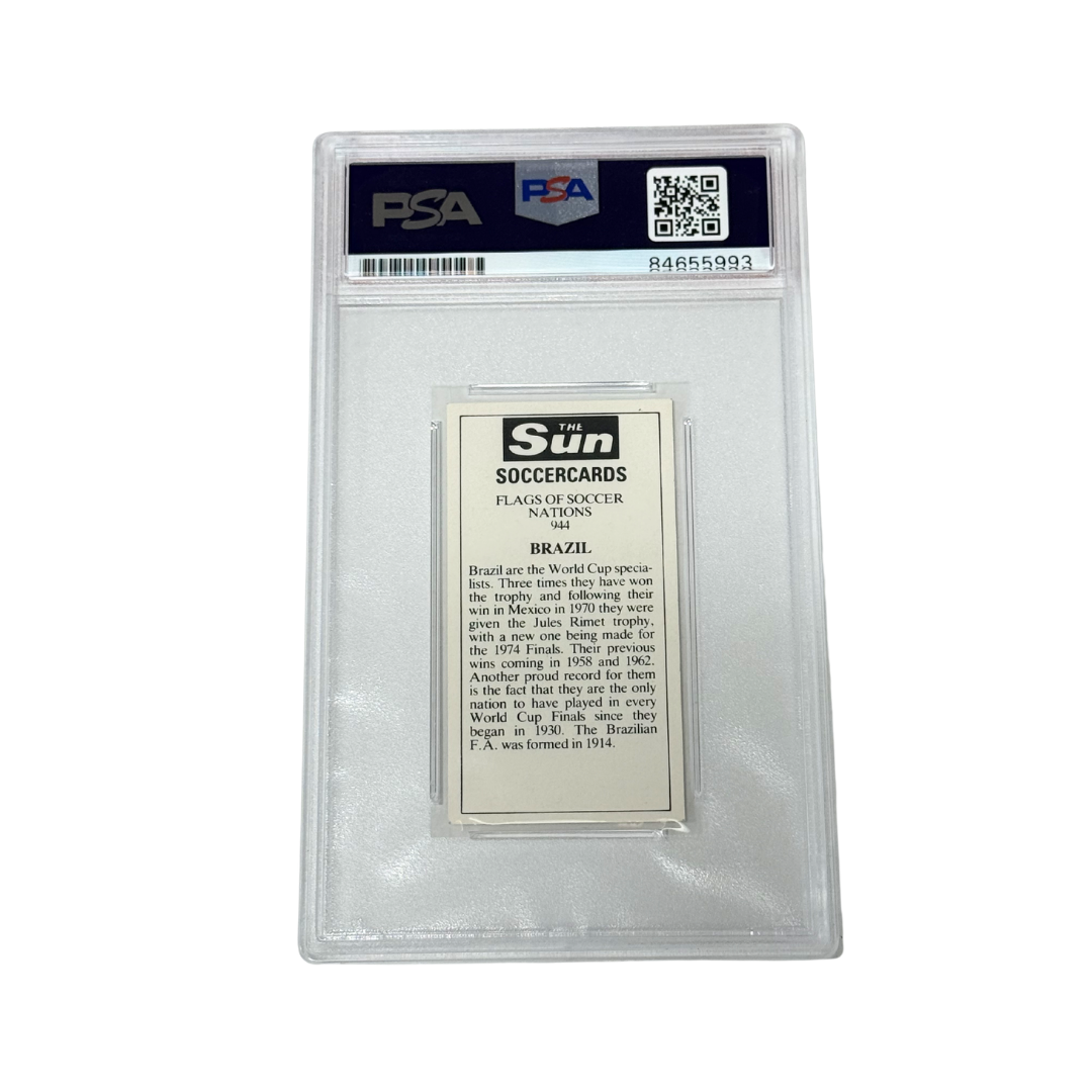 Pele Signed The Sun Card Brazil Flag - PSA Autograph 10