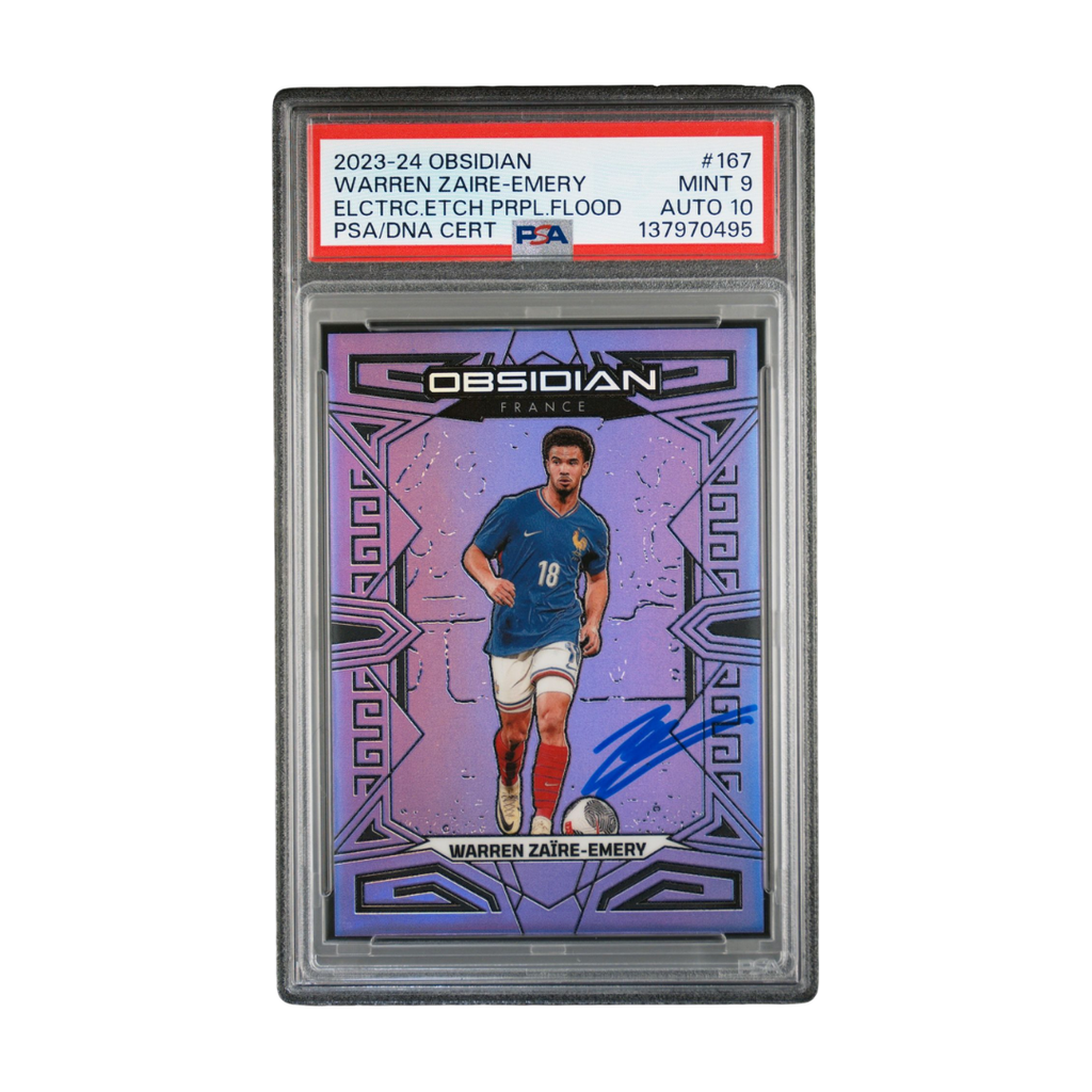Warren Zaire-Emery Signed 2023-24 Panini Obsidian Purple Flood /25 - PSA 9