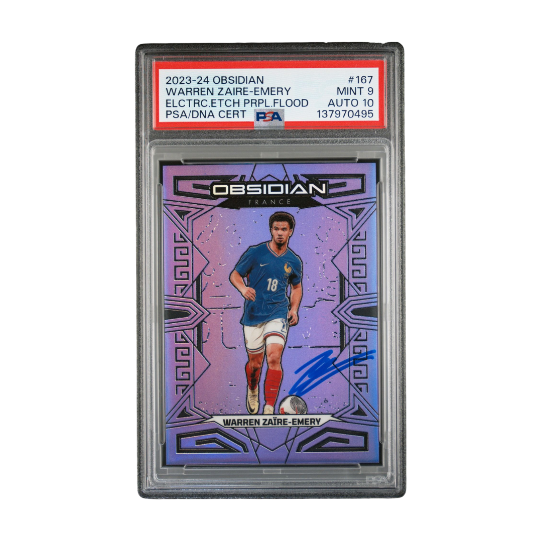 Warren Zaire-Emery Signed 2023-24 Panini Obsidian Purple Flood /25 - PSA 9