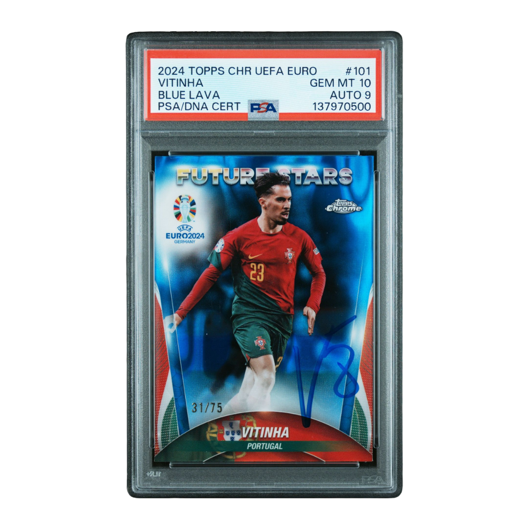 Vitinha Signed 2024 Topps Chrome UEFA Euro Blue Lava /75 Future Stars – PSA 10