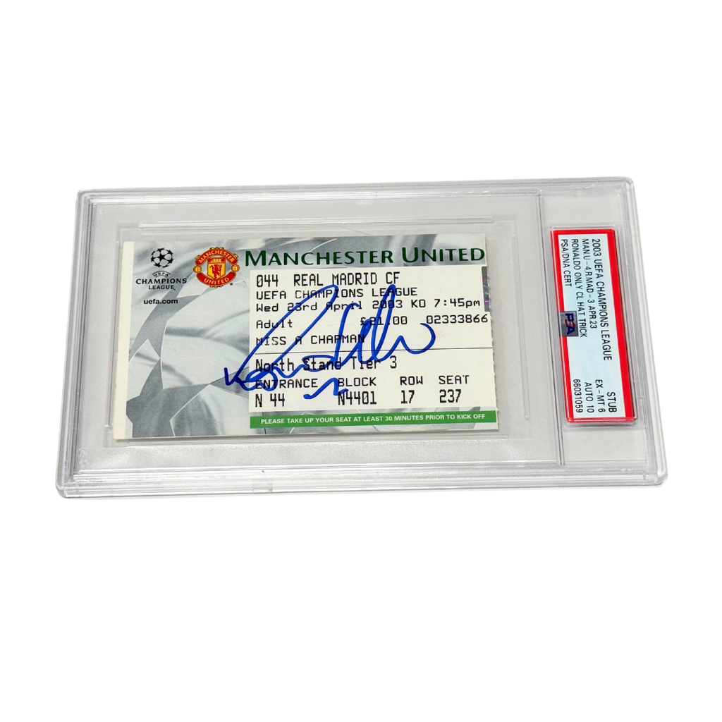 Ronaldo Nazario Signed 2003 R9 Only UCL Hat Trick Ticket - PSA 6
