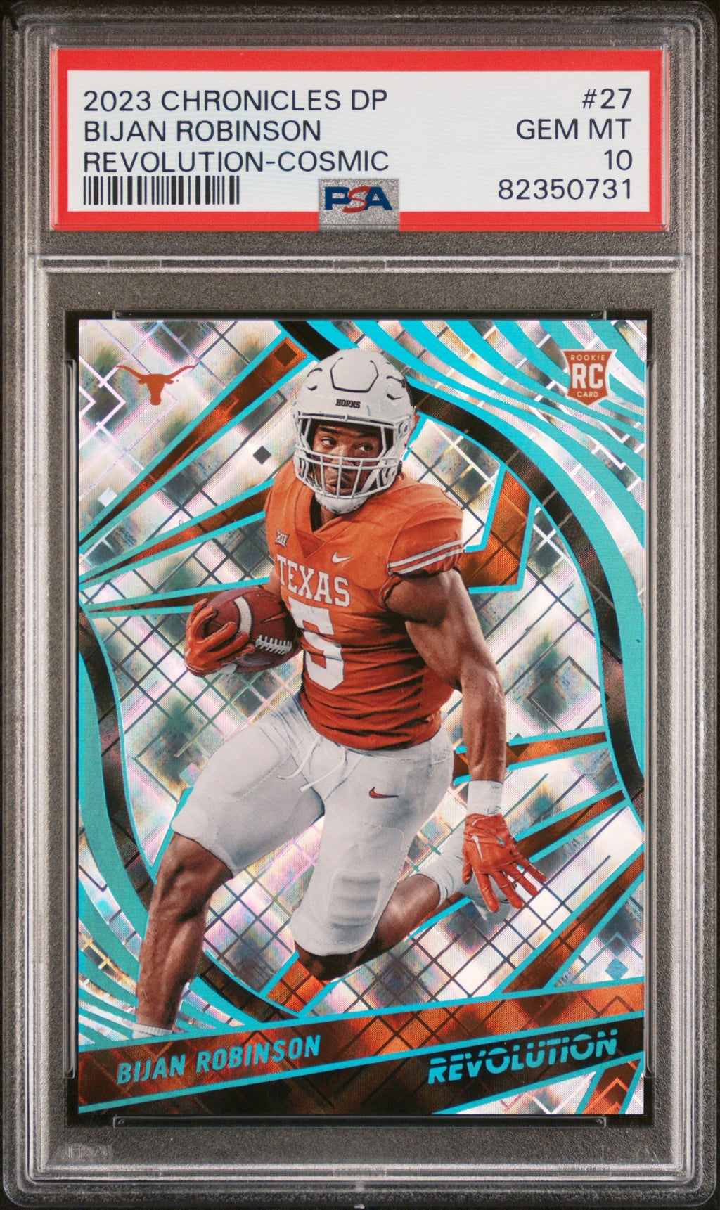 Graded 2023 Panini Chronicles Draft Picks Bijan Robinson #27 Revolution Cosmic /99 Rookie RC Football Card PSA 10 Gem Mint
