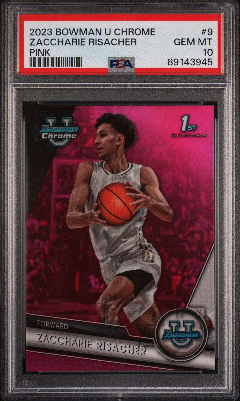 Graded 2023 Topps Bowman U Chrome Zaccharie Risacher #9 Pink Rookie RC Basketball Card PSA 10 Gem Mint