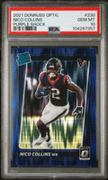 Graded 2021 Panini Donruss Optic Nico Collins #230 Purple Shock Rookie RC Football Card PSA 10 Gem Mint