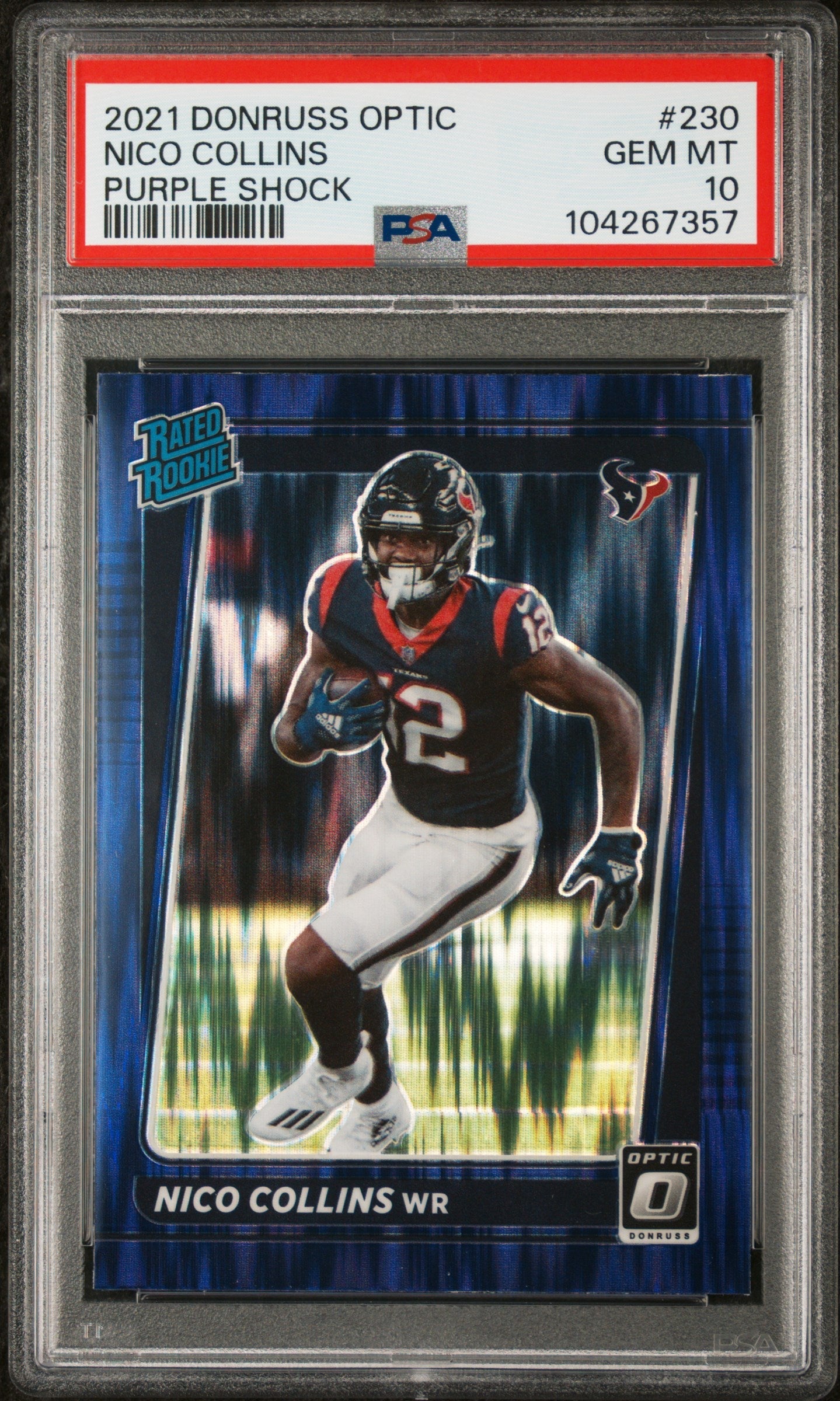 Graded 2021 Panini Donruss Optic Nico Collins #230 Purple Shock Rookie RC Football Card PSA 10 Gem Mint