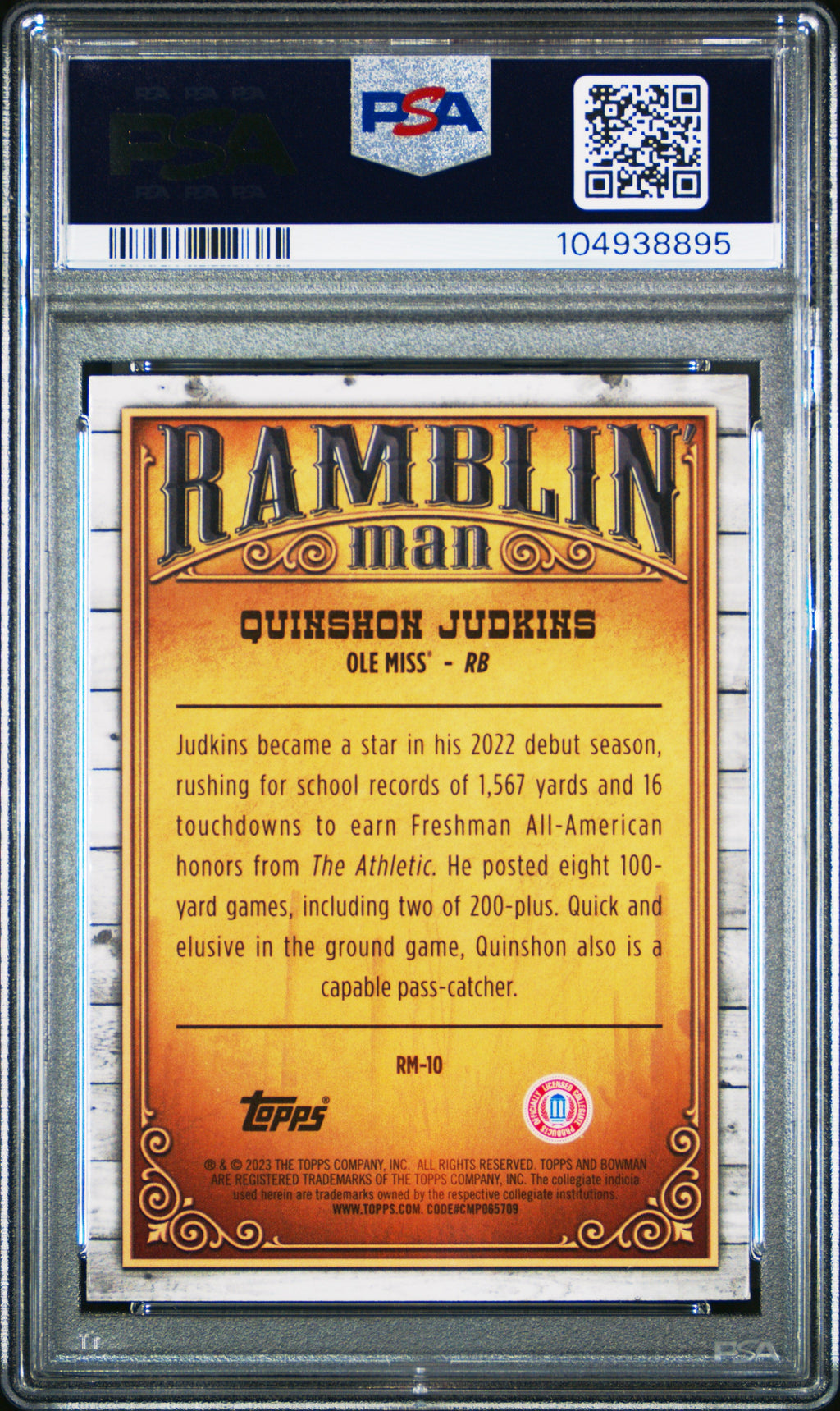 Graded 2023 Topps Bowman U Chrome Quinshon Judkins #RM10 Ramblin Man Rookie RC Football Card PSA 10 Gem Mint