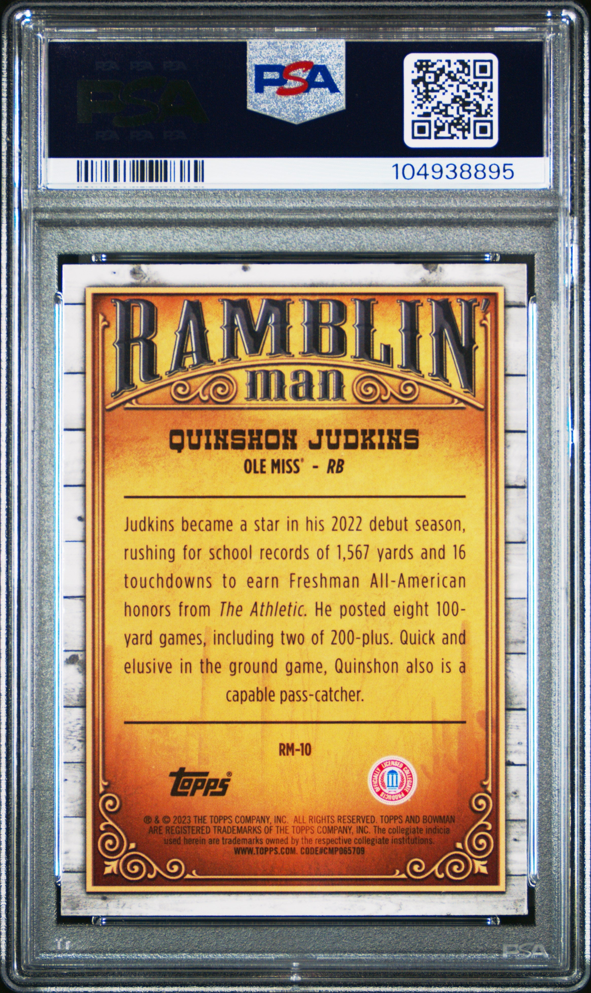 Graded 2023 Topps Bowman U Chrome Quinshon Judkins #RM10 Ramblin Man Rookie RC Football Card PSA 10 Gem Mint