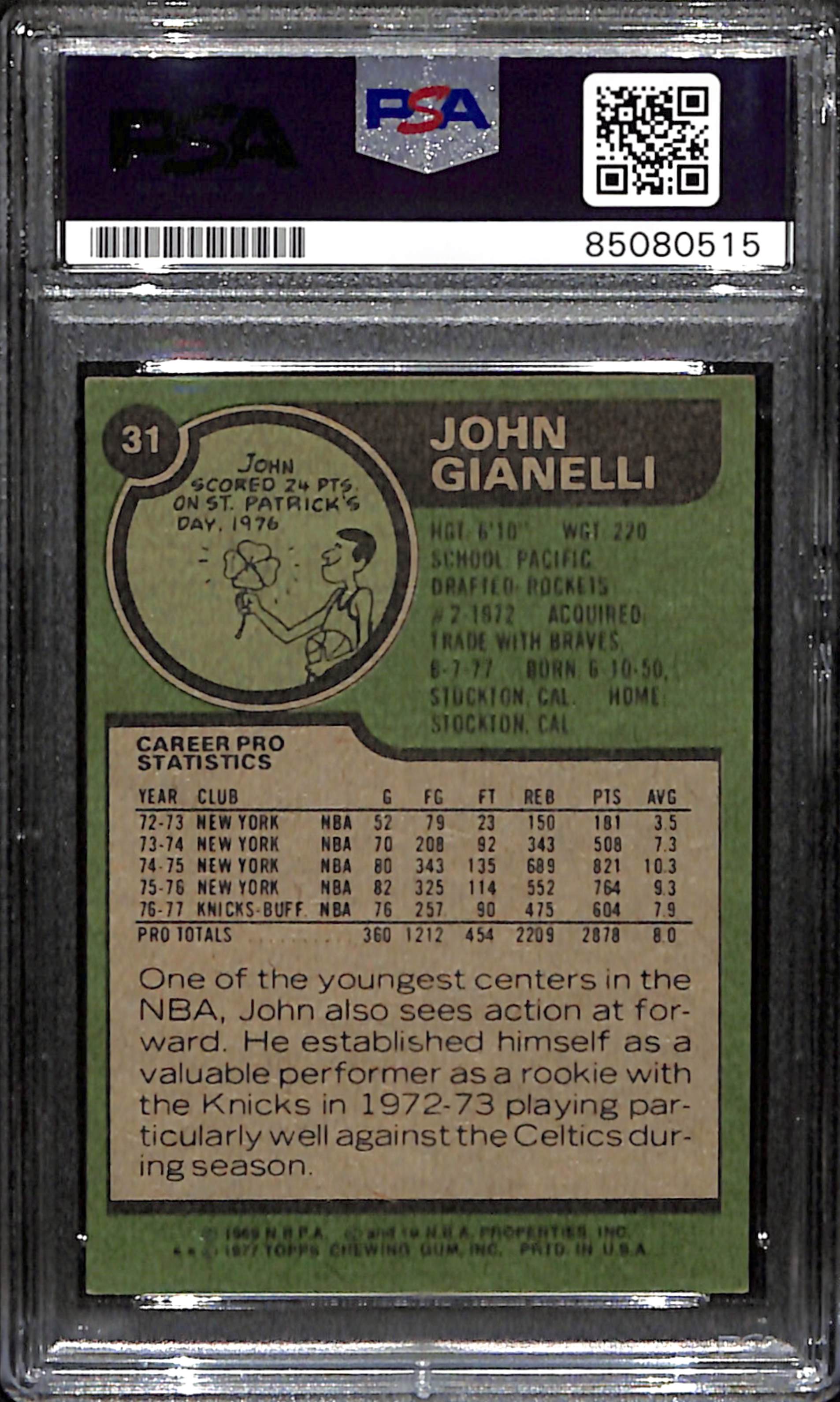 John Gianelli Signed 1977 Topps Card #31 Cleveland Cavaliers PSA/DNA 185722