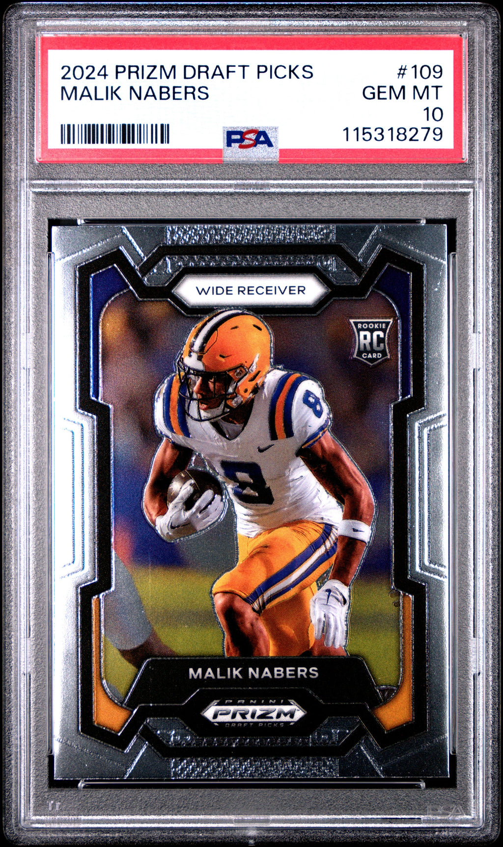 Graded 2024 Panini Prizm Draft Picks Malik Nabers #109 Rookie RC Football Card PSA 10 Gem Mint