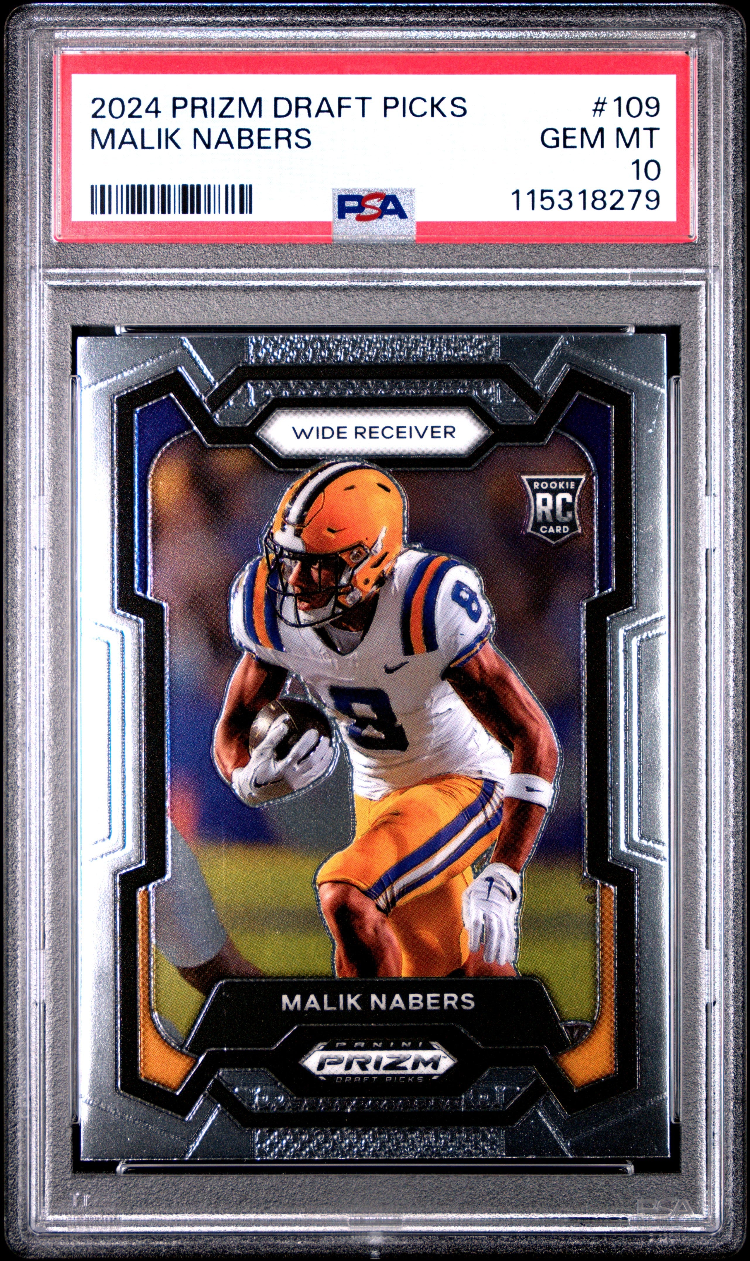 Graded 2024 Panini Prizm Draft Picks Malik Nabers #109 Rookie RC Football Card PSA 10 Gem Mint