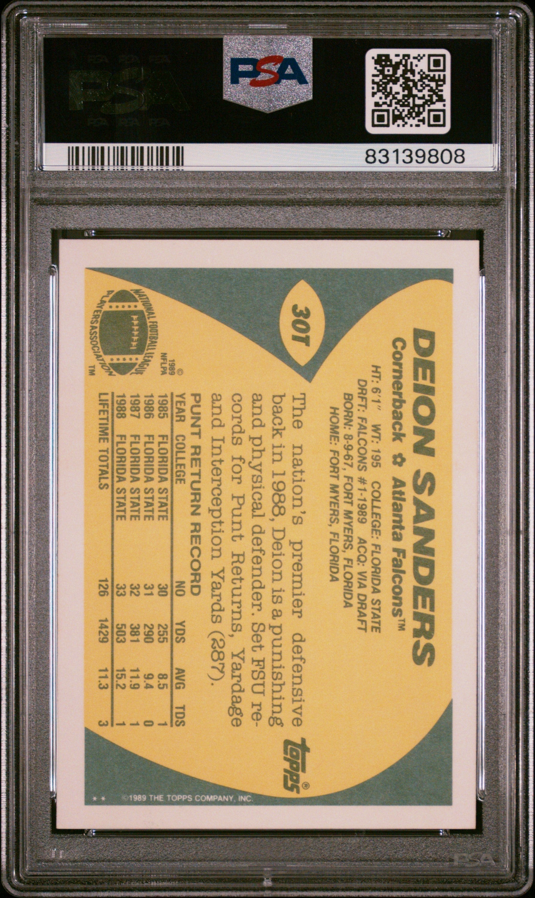 Graded 1989 Topps Traded Deion Sanders #30T Rookie RC Football Card PSA 10 Gem Mint