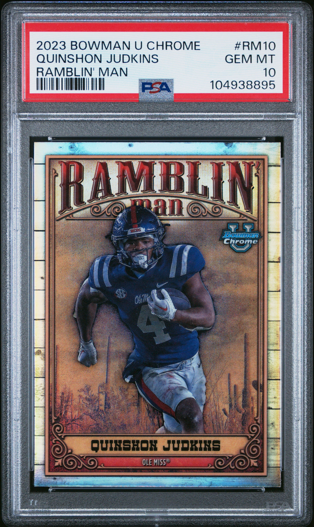 Graded 2023 Topps Bowman U Chrome Quinshon Judkins #RM10 Ramblin Man Rookie RC Football Card PSA 10 Gem Mint