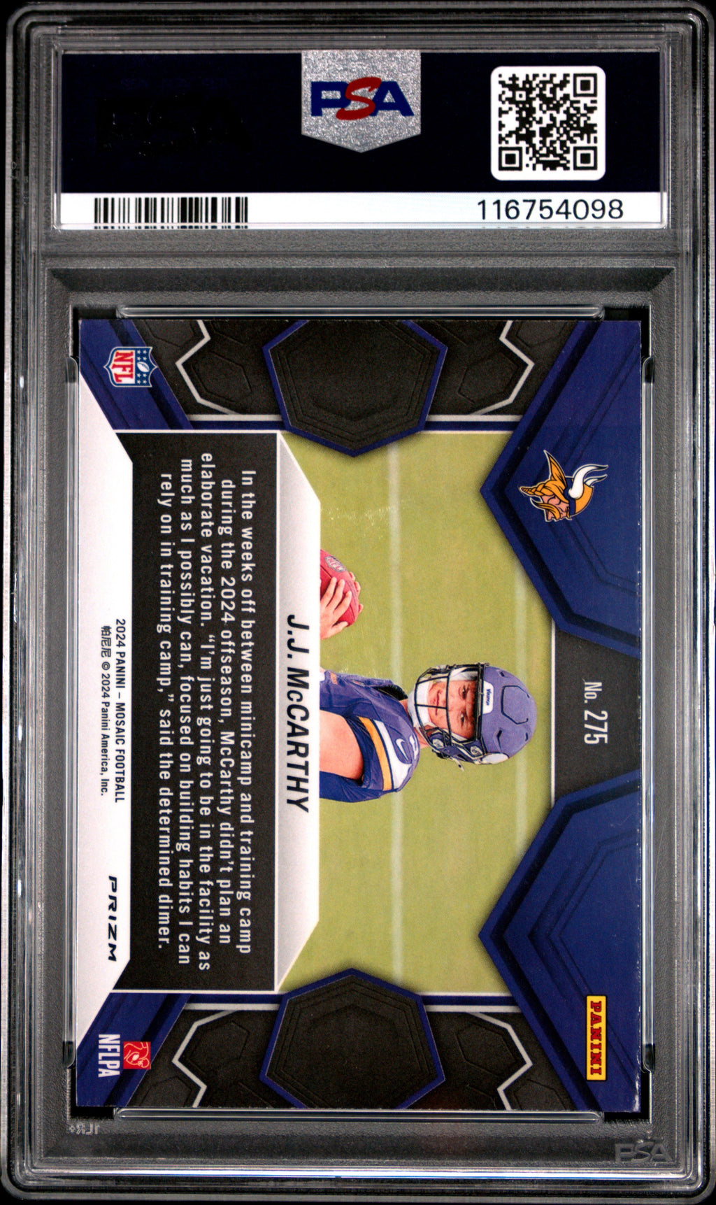 Graded 2024 Panini Mosaic JJ McCarthy #275 Reactive Blue Rookie RC Football Card PSA 10 Gem Mint
