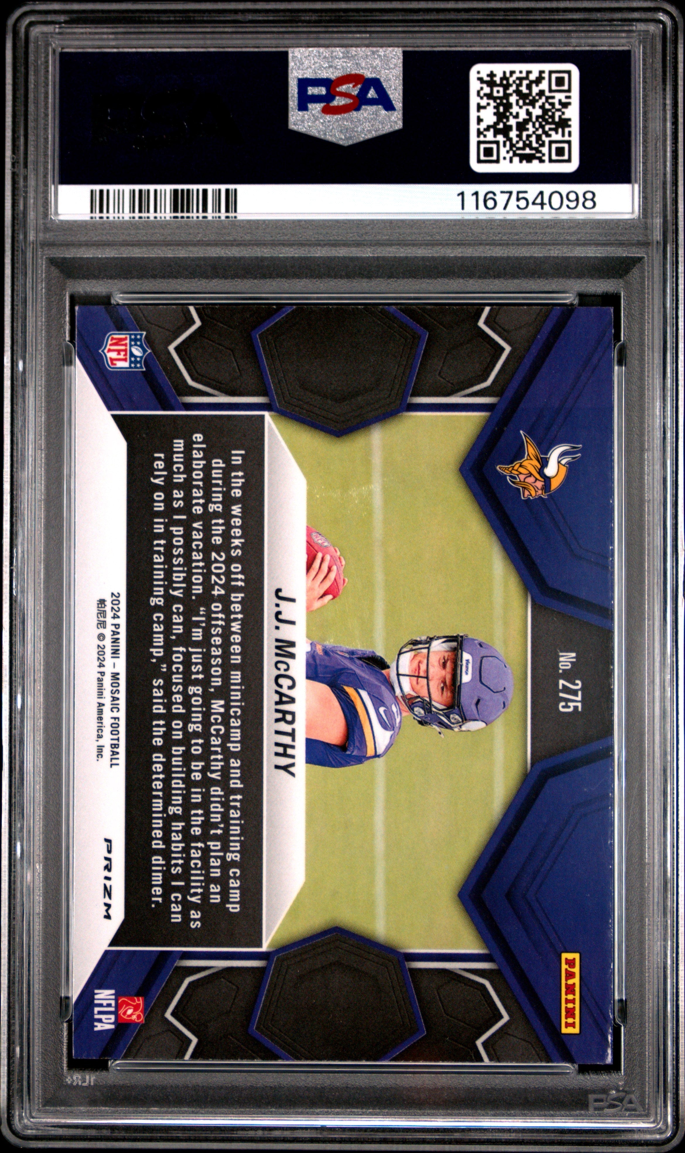 Graded 2024 Panini Mosaic JJ McCarthy #275 Reactive Blue Rookie RC Football Card PSA 10 Gem Mint