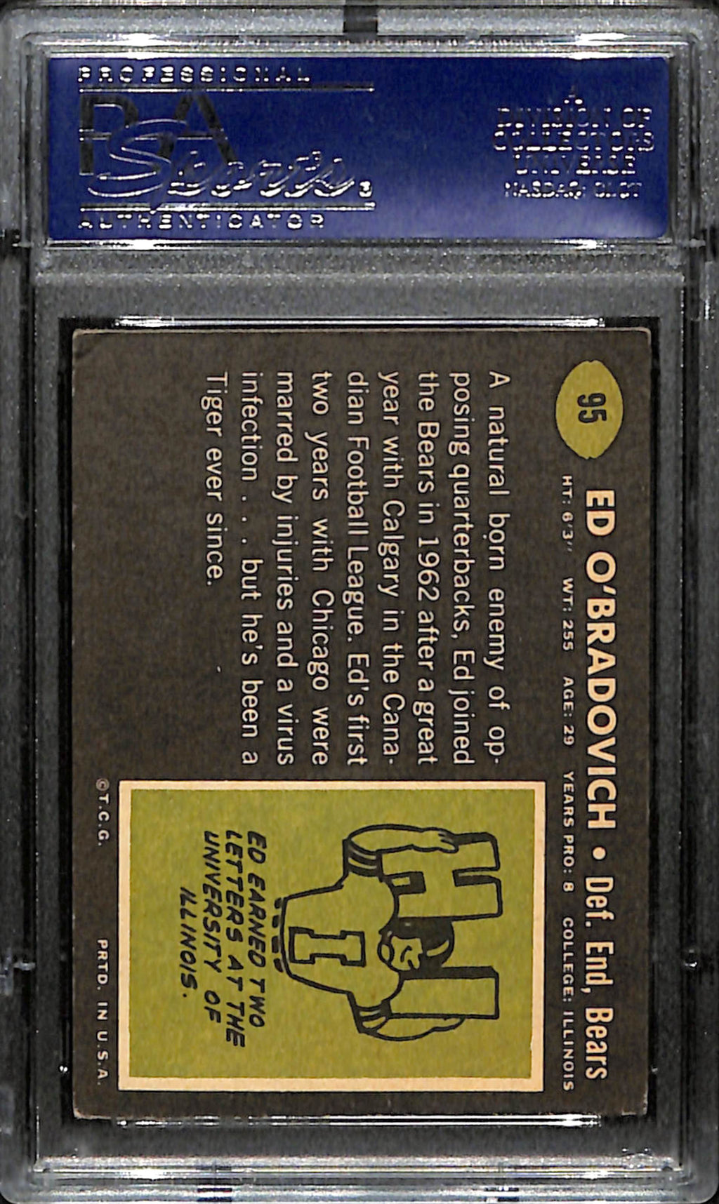 Ed O'Bradovich Signed 1969 Topps Card #95 Chicago Bears PSA/DNA 185966